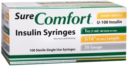 Surecomfort Insulin Syringe 30 Gauge 1cc 5 16 Needle 100 Count