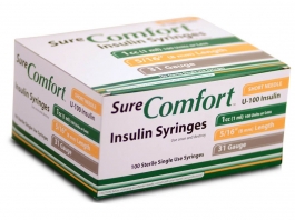 Surecomfort Insulin Syringe 31 Gauge 1cc 5 16 Needle 100 Count